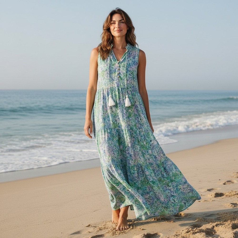 Lilly Pulitzer Malone Maxi Dress Small Surf Blue Soleil It On Me Tiered Boho NEW - Picture 2 of 10